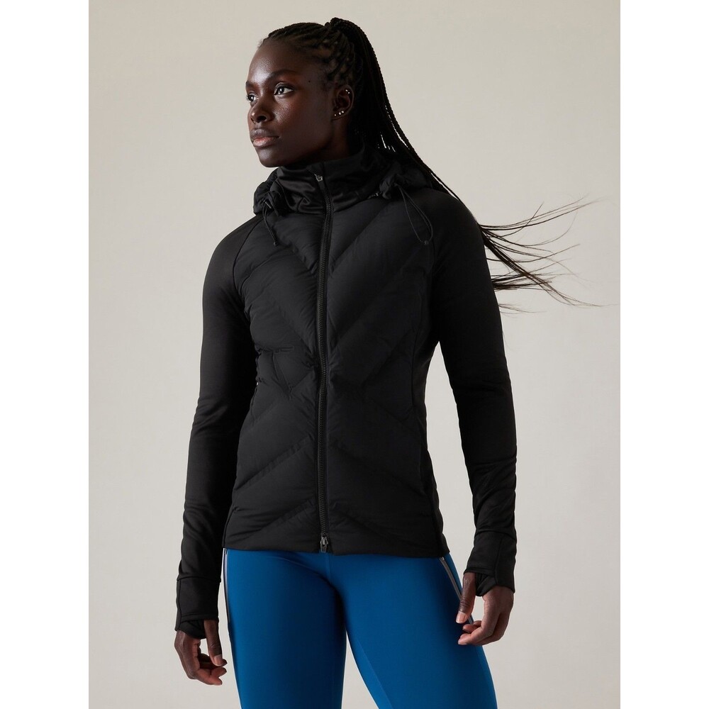 Athleta Black Hooded Inlet Puffer Insulated Jacket Down Feather Fill XS